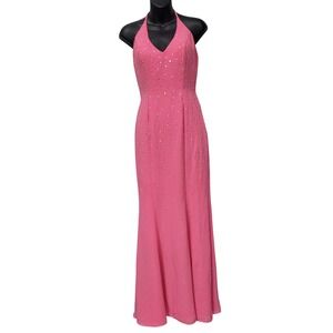 Joli Prom Pink Sequin Beaded Halter Neck Maxi Gown Dress Size 4 Formal Evening